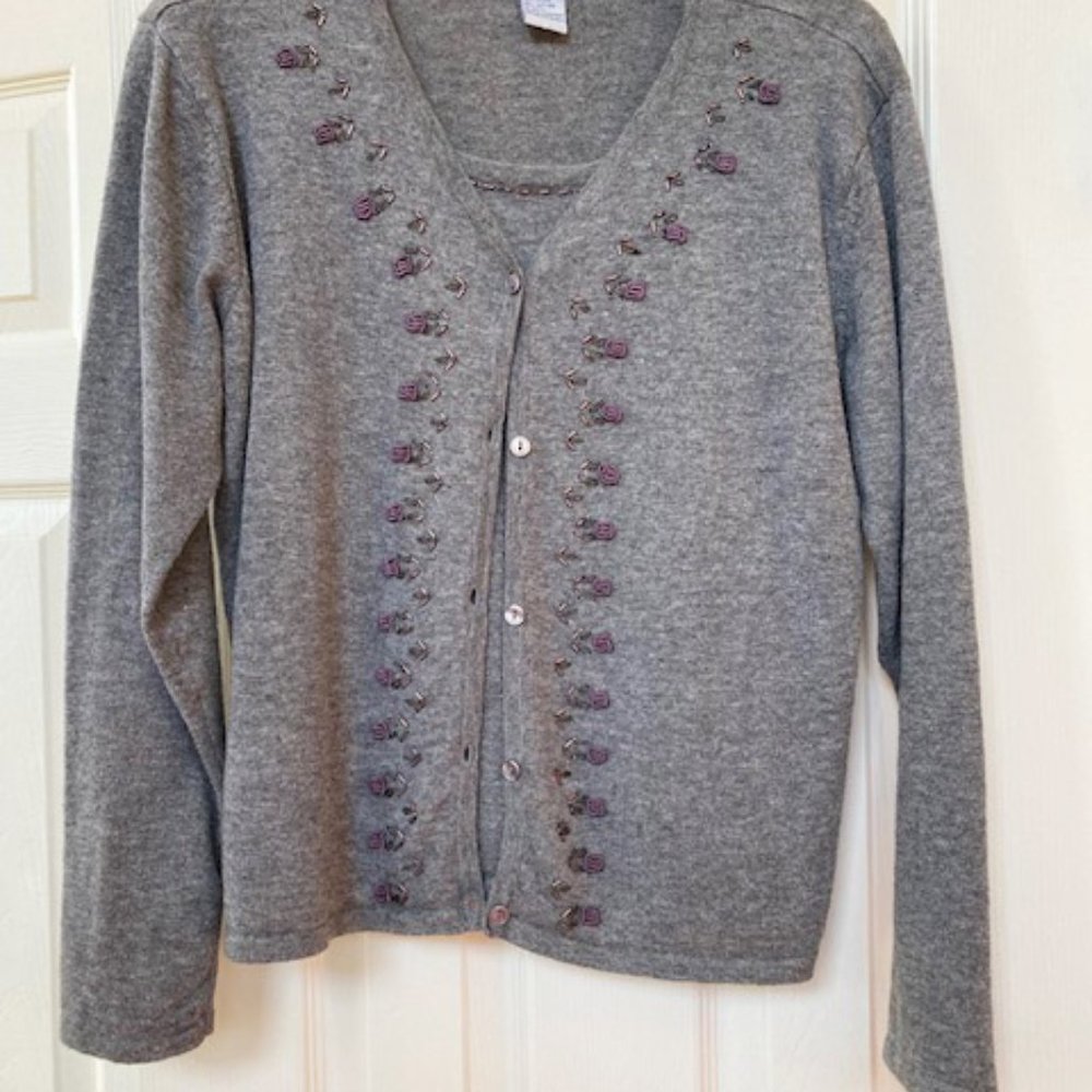 Crystal Kobe Grey Sweater with Embroidery Detail Size M
